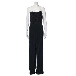 Saloni Aurelie Feathered Strapless Jumpsuit